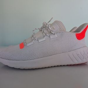 Adidas White Knit Sneaker with Neon Coral Accents